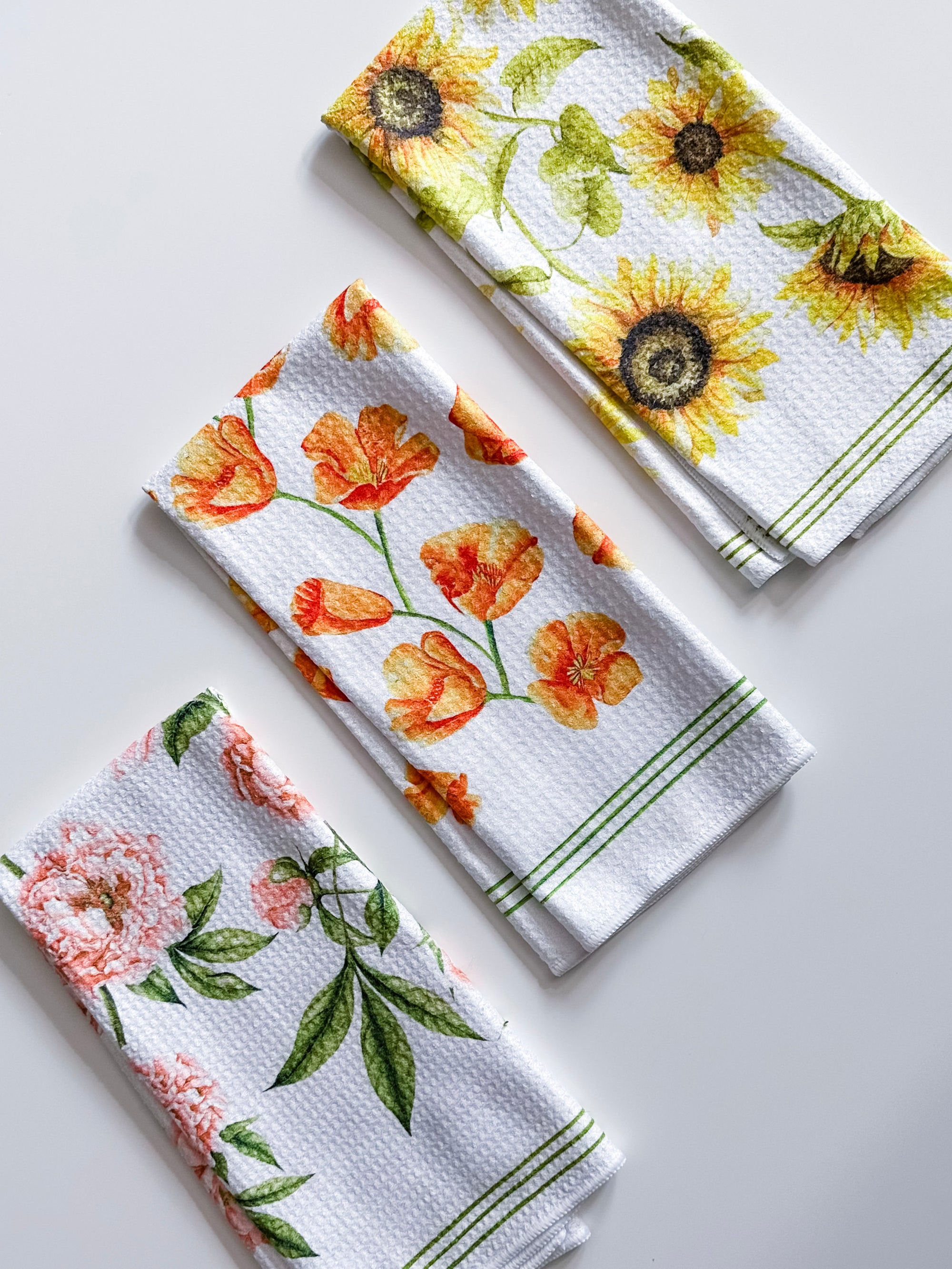 Watercolor Floral Dish Towel Trio - 3pk - 16''x24''