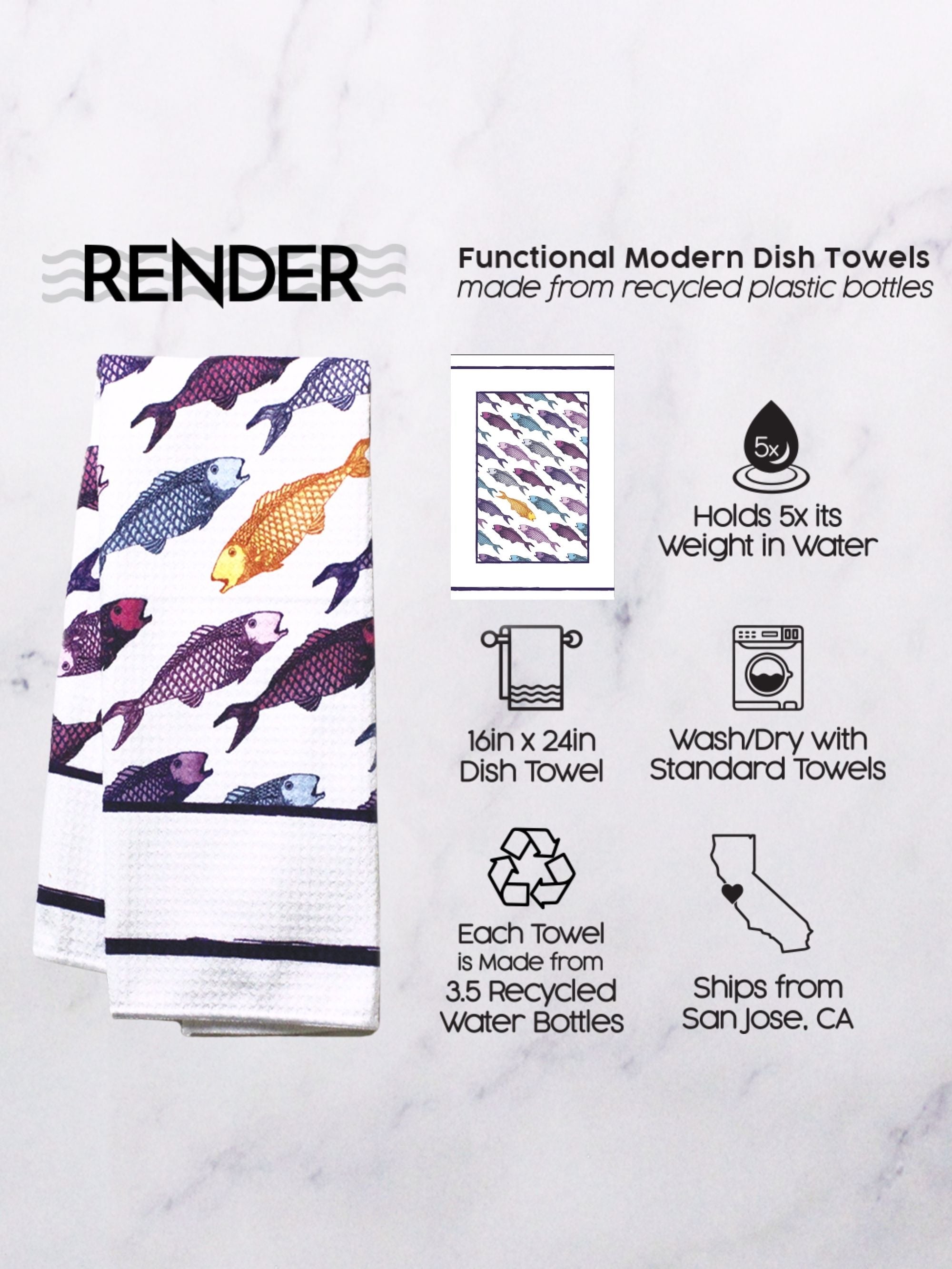 Against The Flow Fish Dish Towel - 16''x24'' – Render Goods